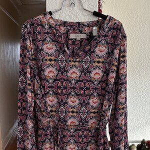 LOFT Multi Color Shift Dress Tie Waist XL Tall